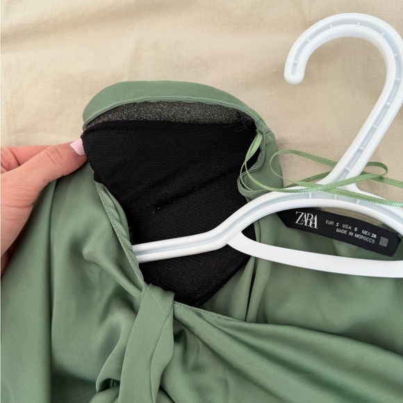 Zara Olive Satin Bow Blouse - Picture 4 of 4